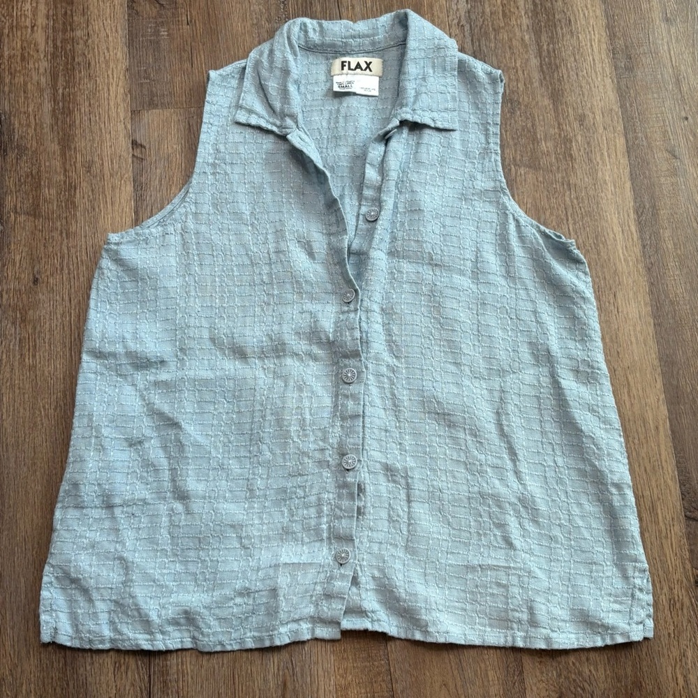Flax Textured Linen Sleeveless Blouse Lagenlook Small